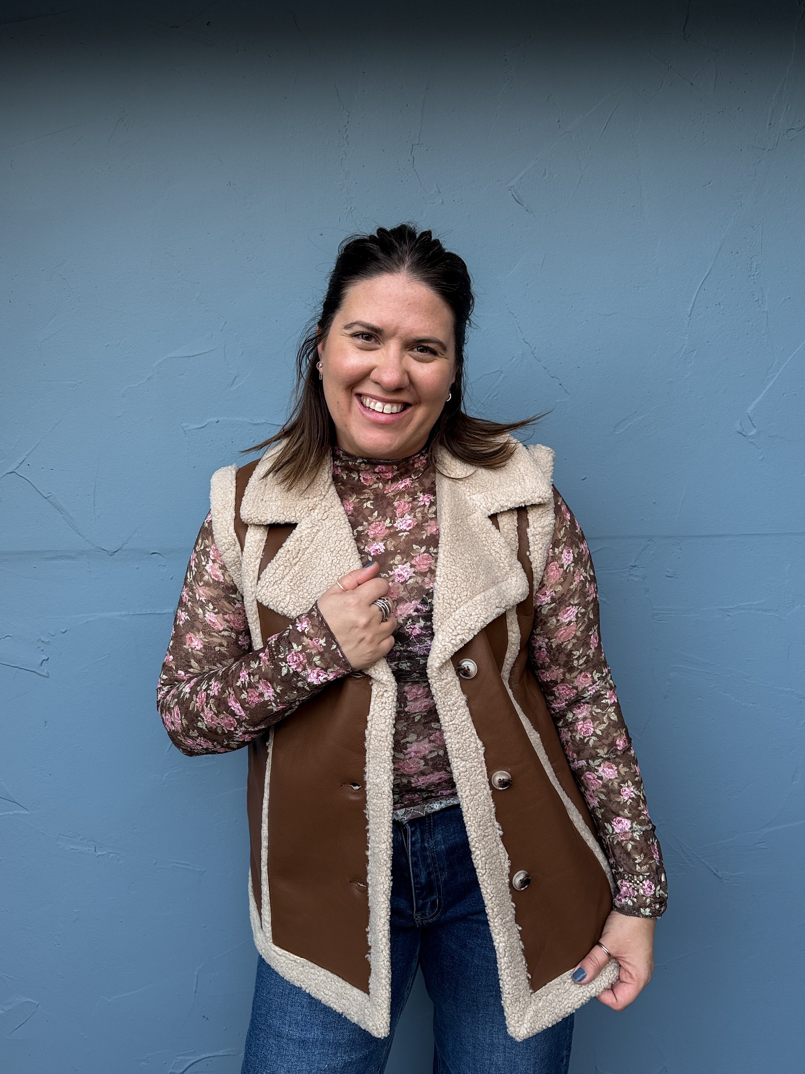 Faux Leather Shearling Vest