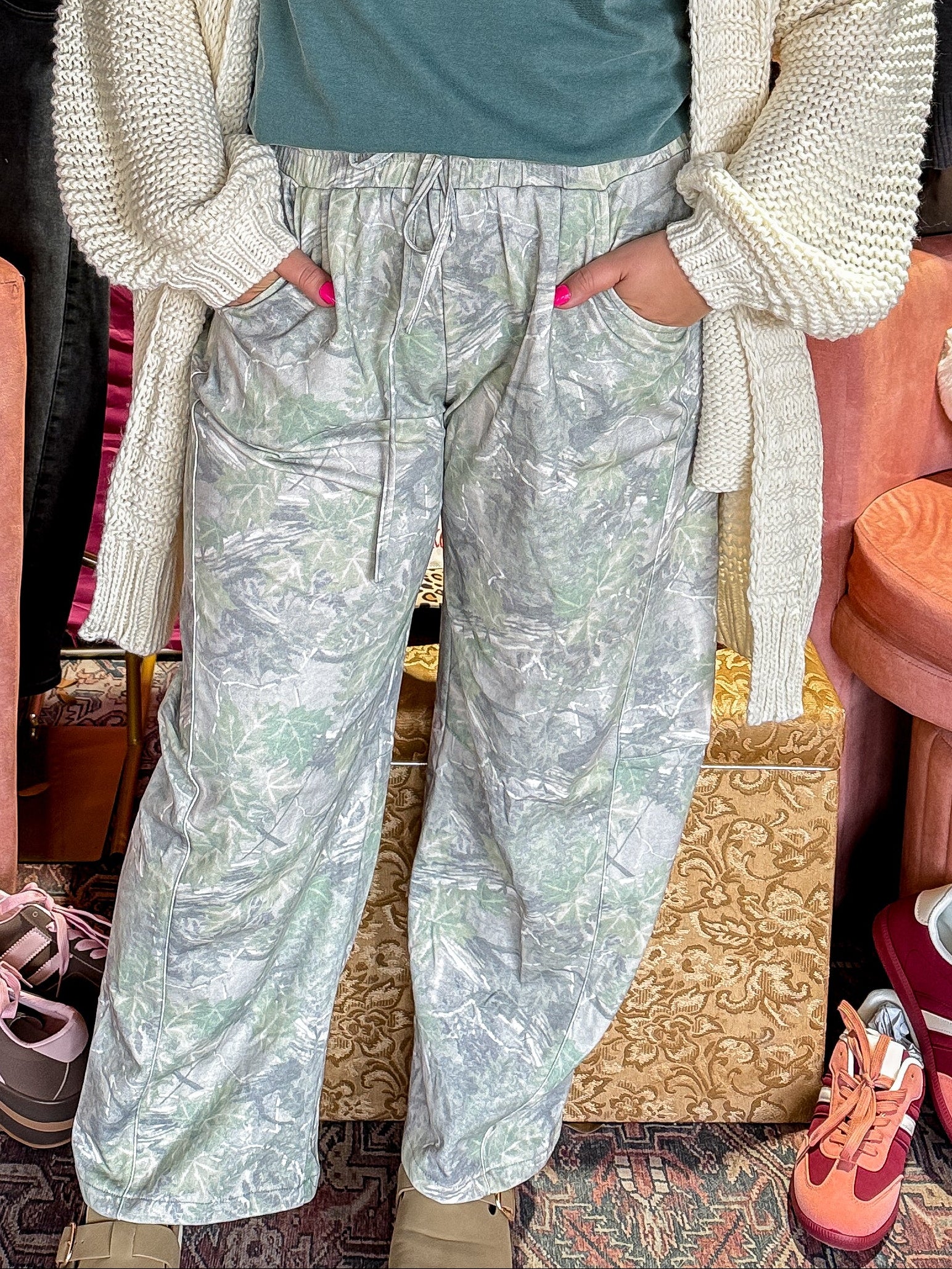 Camo Barrel Leg Knit Pants for Women