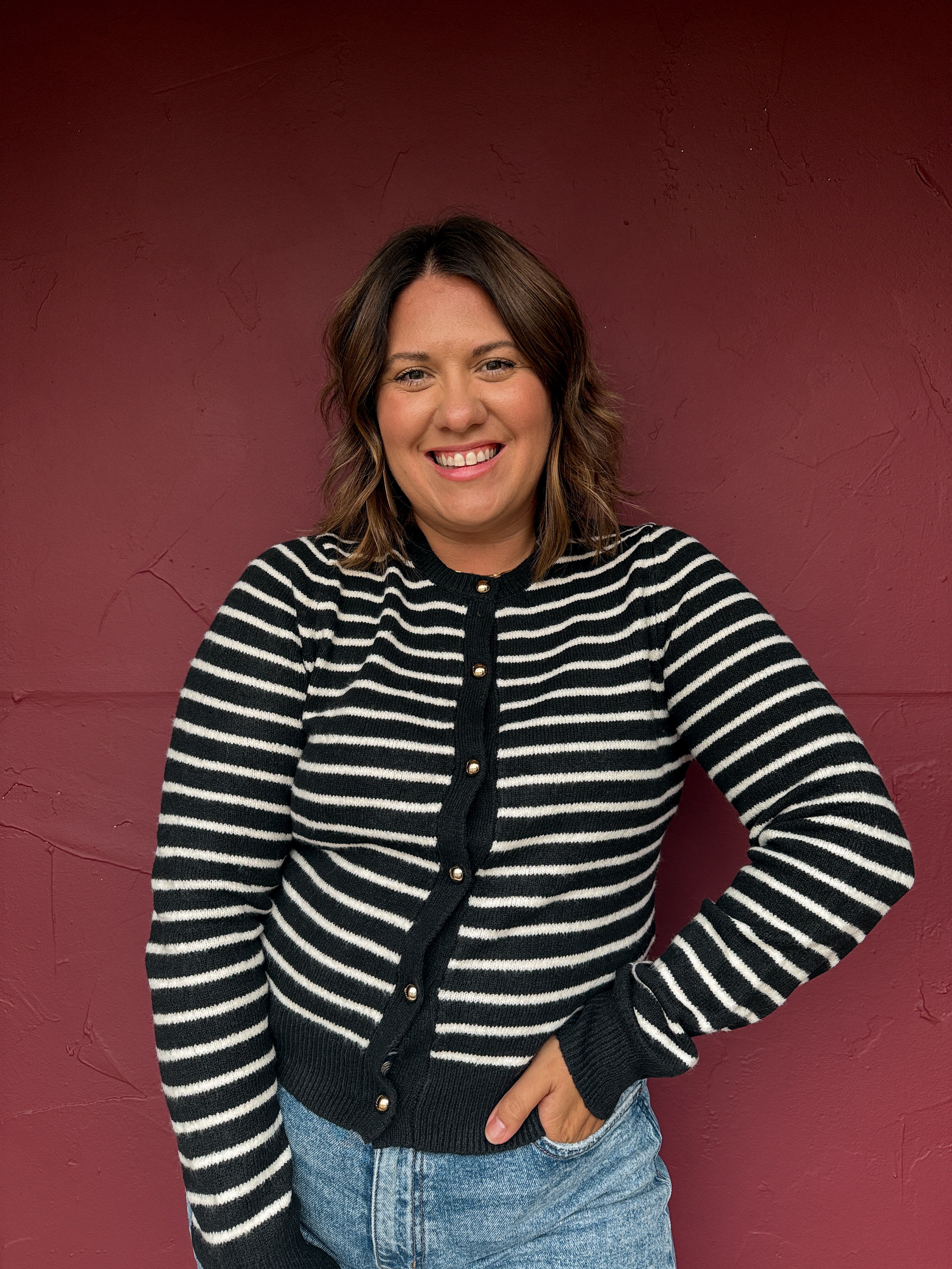 Striped Crewneck Cardigan